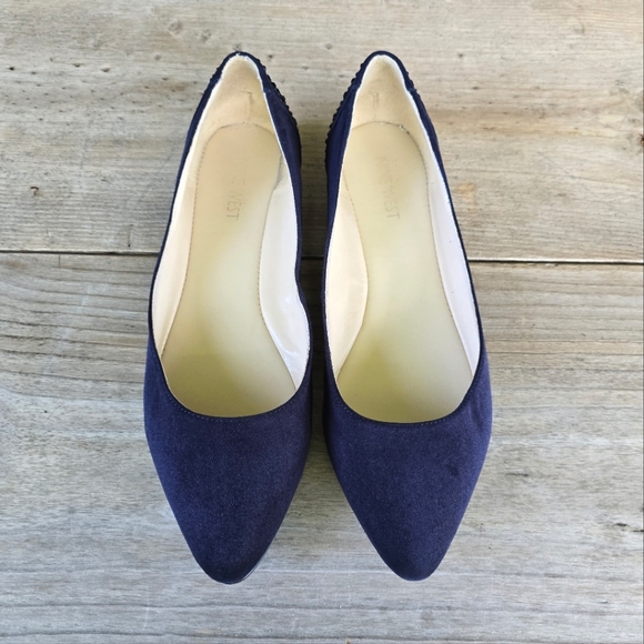 Nine West Smile At Me, Navy Blue, Rhinestone, Point Toe, Comfort Ballet Flats 8M - Picture 6 of 15